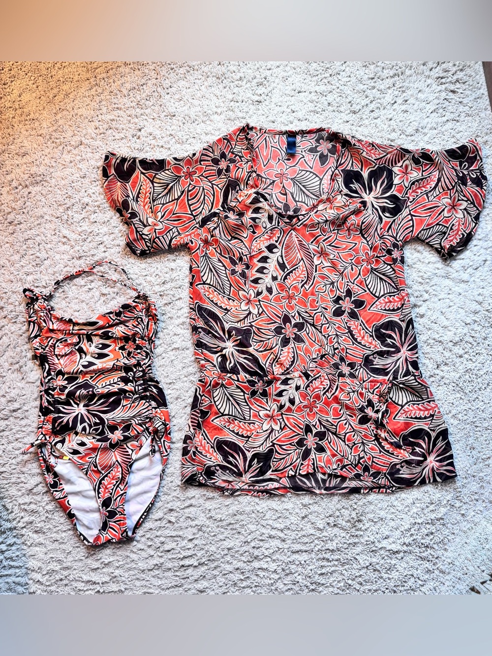 Women’s one piece beaded swimsuit and matching coverup